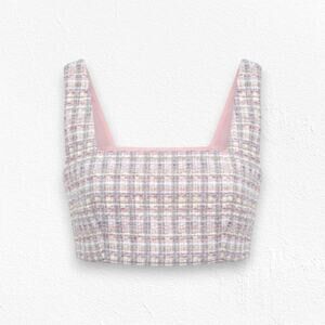 House of Harlow 1960 Pixie Dust Tweed Crop Top Pink Coquette Size Small NWT